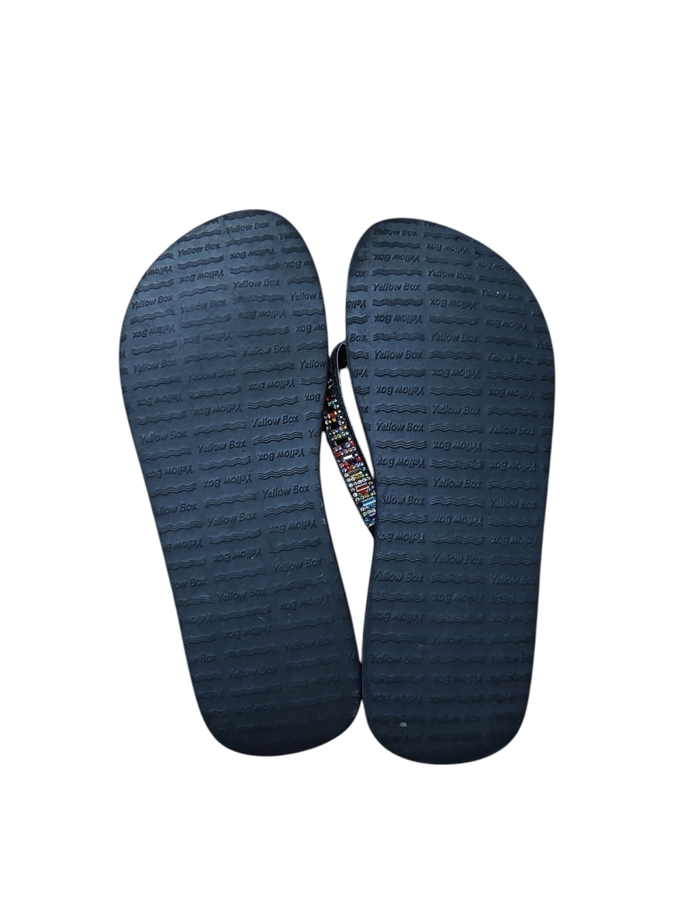 Yellow Box Black Flip Flop Sandals with Multicolor Gem Straps - Picture 3 of 3